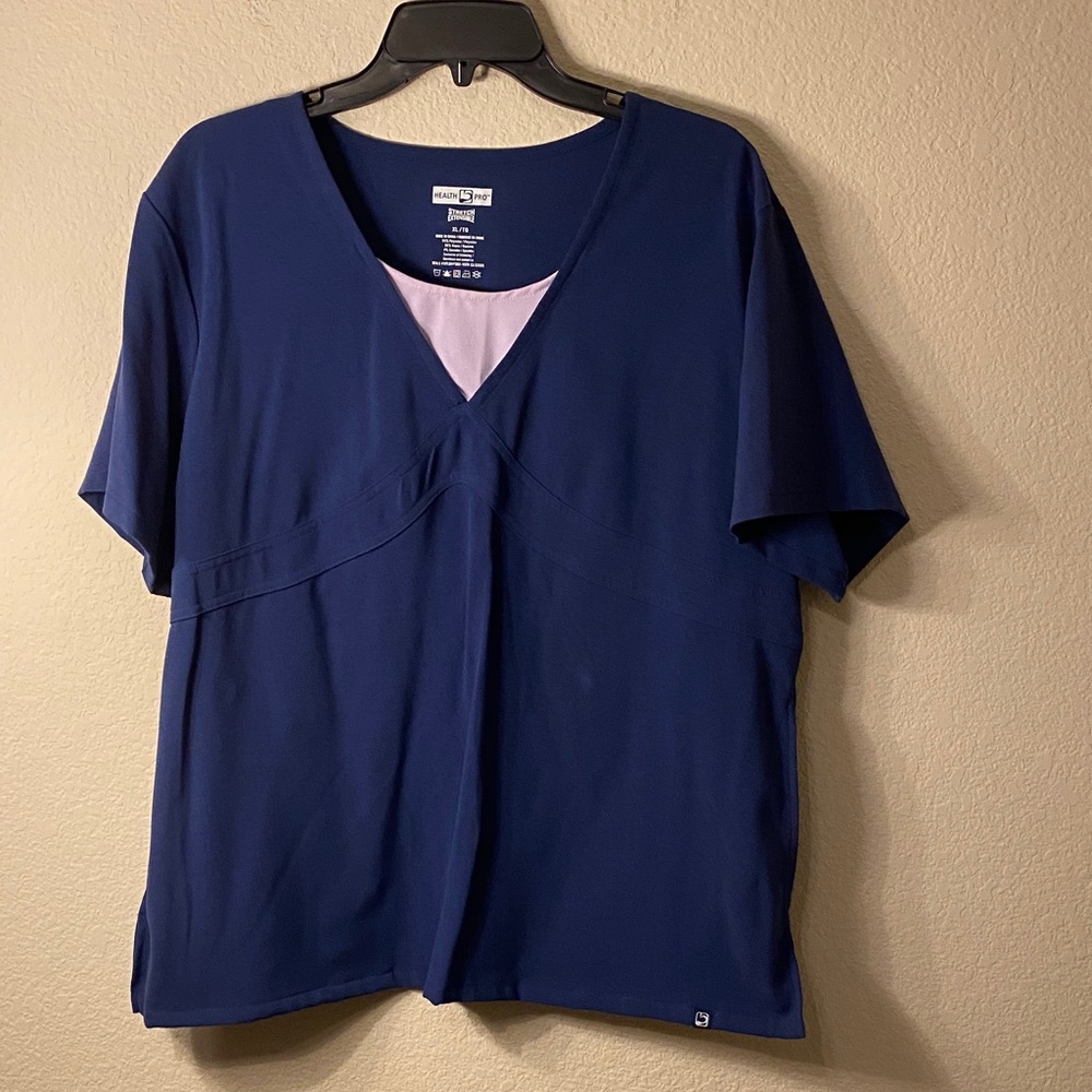 Chic Navy Short Sleeve Uniform Scrub Top Blouse
